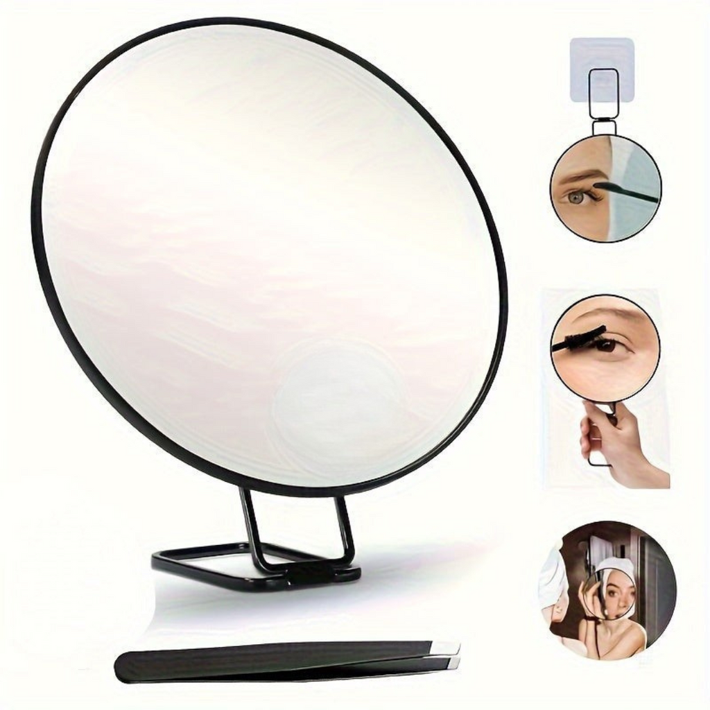 Magnifying Makeup Mirror with Foldable Stand and Handheld Handle for Travel - Image 1