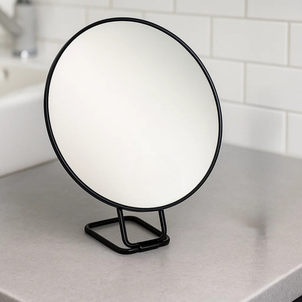 Magnifying Makeup Mirror with Foldable Stand and Handheld Handle for Travel - Image 2