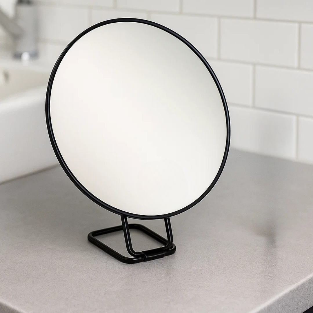 Magnifying Makeup Mirror with Foldable Stand and Handheld Handle for Travel - Image 2