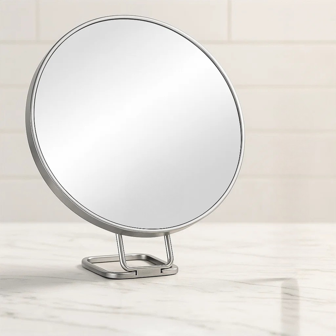 Magnifying Makeup Mirror with Foldable Stand and Handheld Handle for Travel - Image 3