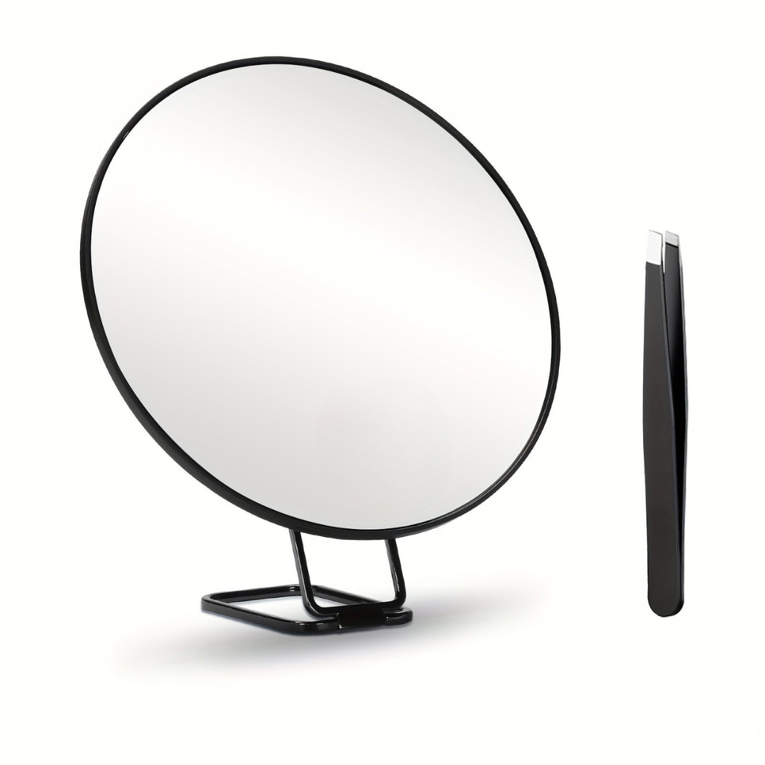 Magnifying Makeup Mirror with Foldable Stand and Handheld Handle for Travel - Image 5
