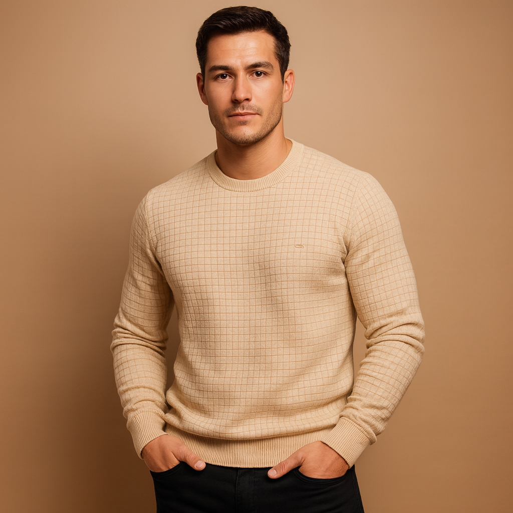 Men’s warm knitted crewneck sweater with soft fabric and a relaxed, timeless fit for autumn and winter wear.