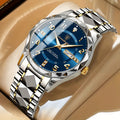 Men's Dress Watch with Analog Day Date Window Faceted Bezel and Sunburst Dial - Image 6