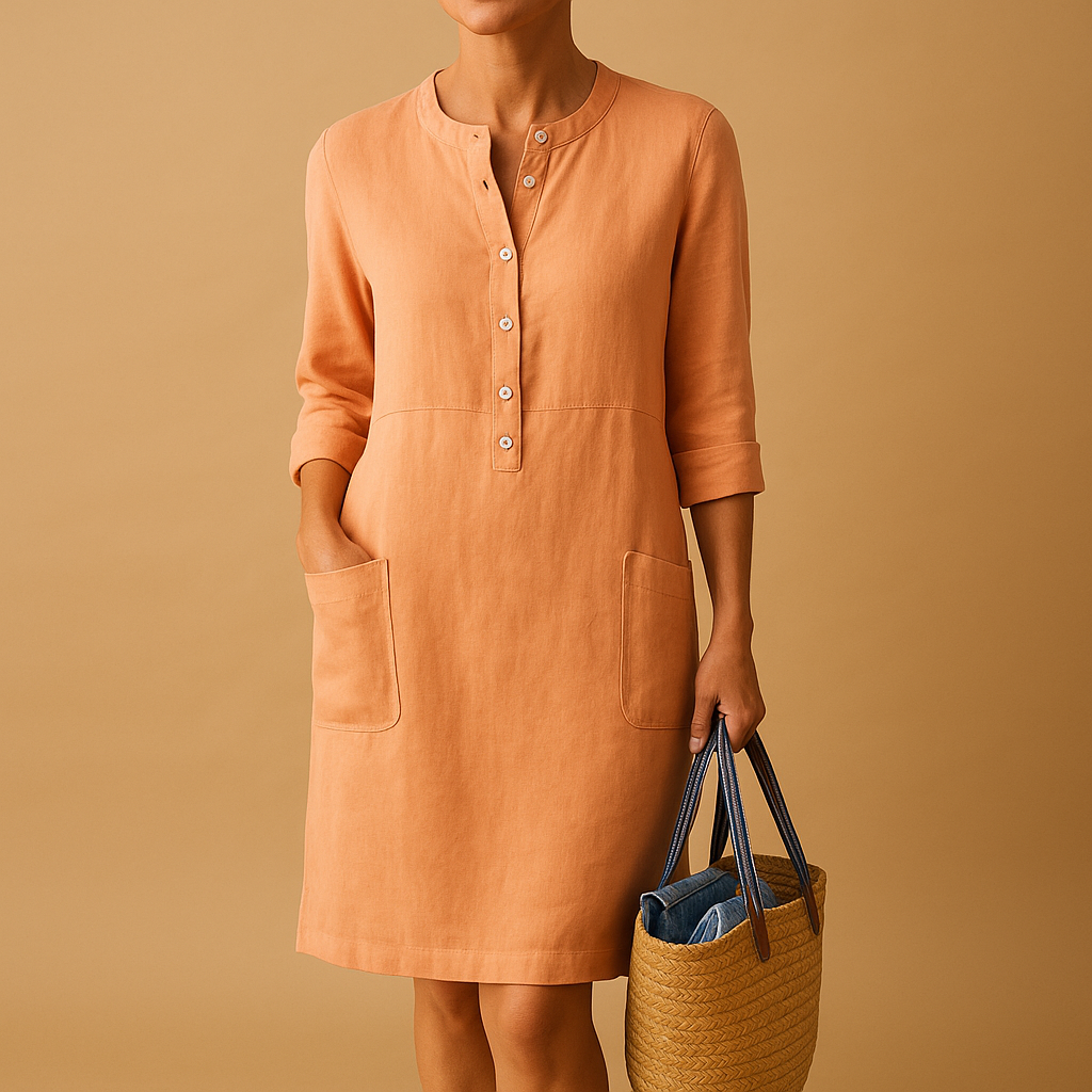Minimalist midi dress for women with comfortable tailored fit and timeless solid color design, perfect for office wear, daily outfits, and formal occasions.
