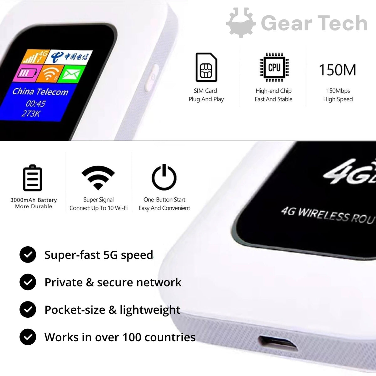 Mobile Hotspot with Portable WIFI Router Lcd Display and Usb-C Charging - Image 3