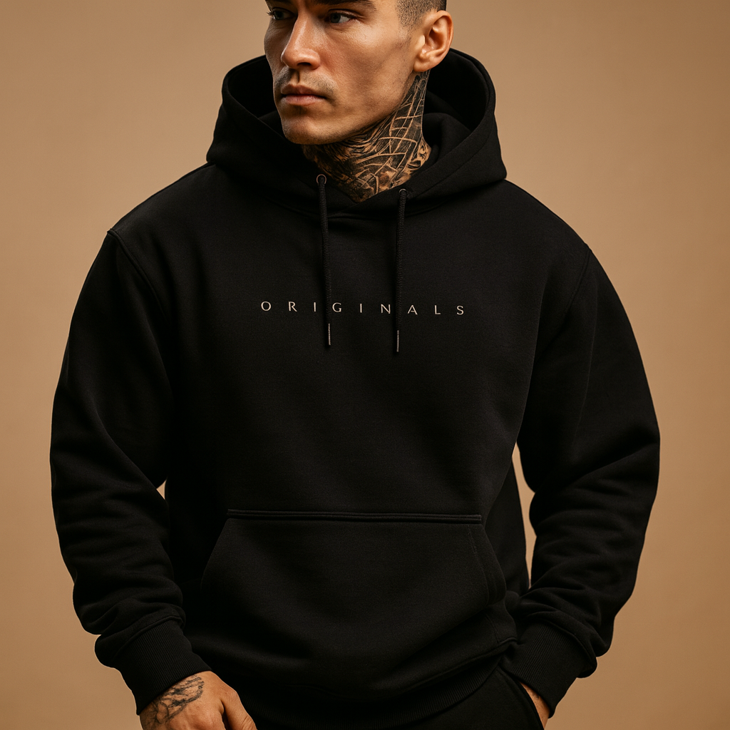 Men’s modern hooded sweatshirt in soft warm fabric, ideal for casual and sporty outfits during autumn and winter.