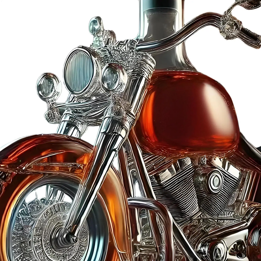 Motorcycle Shaped Glass Whiskey Decanter with Detailed Molding and Spoked Wheels - Image 6