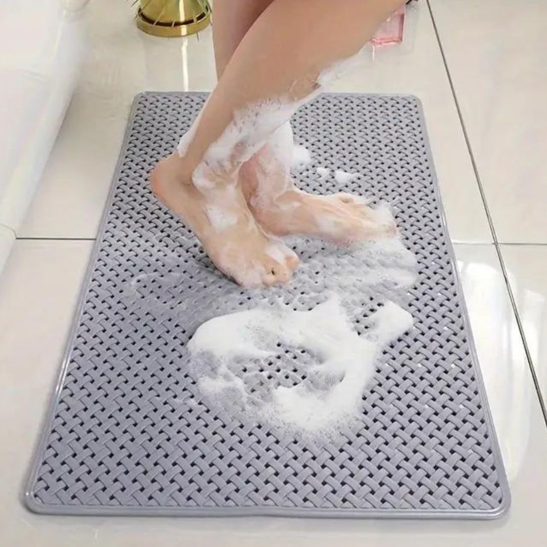 Non-Slip Bath Mat with Suction Cups and Basketweave Drainage Design - Image 4