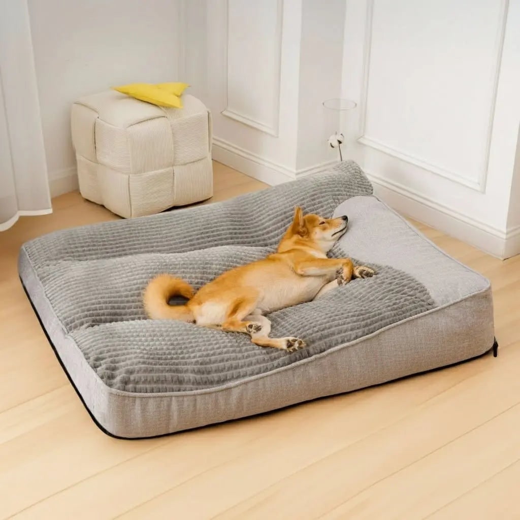 Orthopedic Dog Bed with Bolster Waffle Plush Top and Removable Machine Washable Cover - Image 9