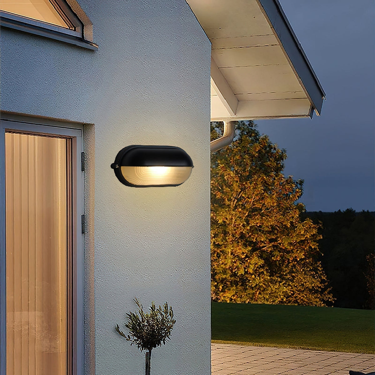Outdoor Bulkhead Wall Light with Oval Design and Ribbed Glass Diffuser - Image 2