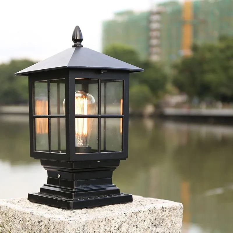 Outdoor Post Light Fixtures with Lantern Design and Metal Glass Construction - Image 3