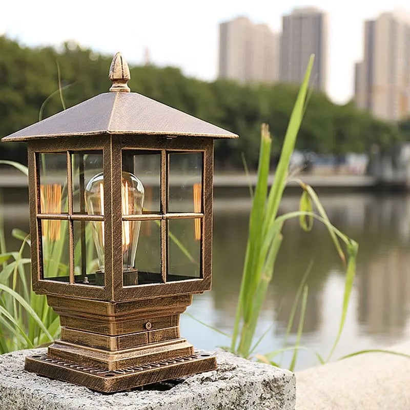Outdoor Post Light Fixtures with Lantern Design and Metal Glass Construction - Image 4