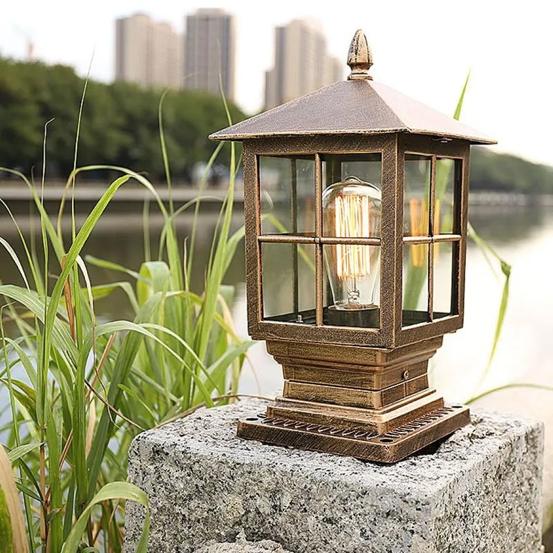 Outdoor Post Light Fixtures with Lantern Design and Metal Glass Construction - Image 5