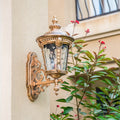 Outdoor Wall Sconce with Antique Brass Finish and Decorative Glass Shade - Image 3