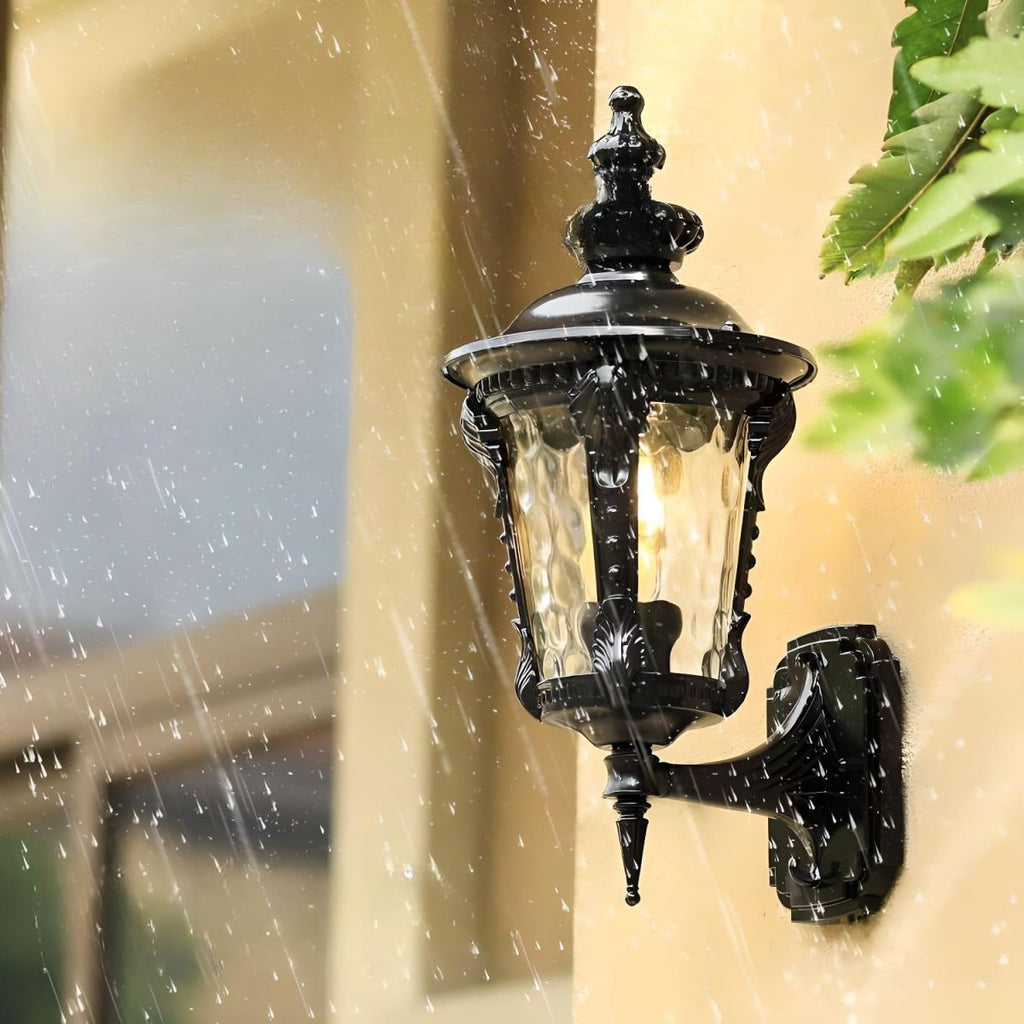 Outdoor Wall Sconce with Antique Brass Finish and Decorative Glass Shade - Image 7