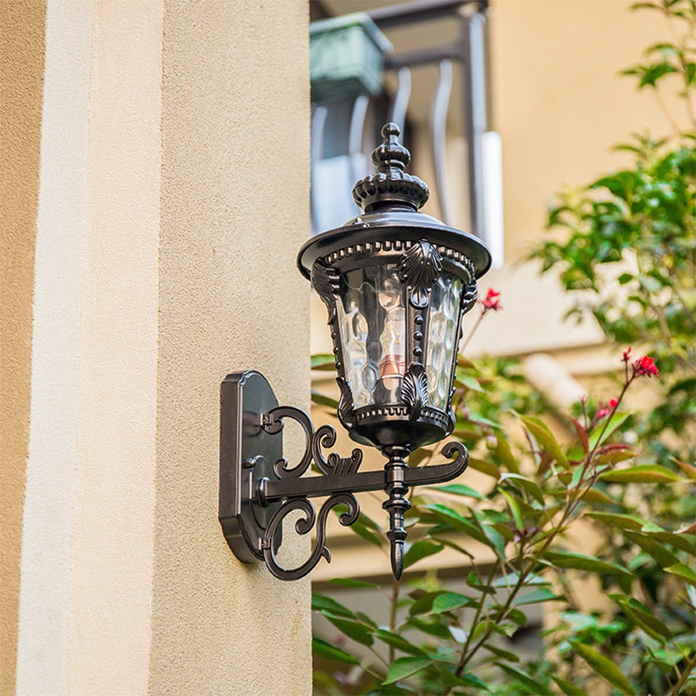 Outdoor Wall Sconce with Antique Brass Finish and Decorative Glass Shade - Image 8