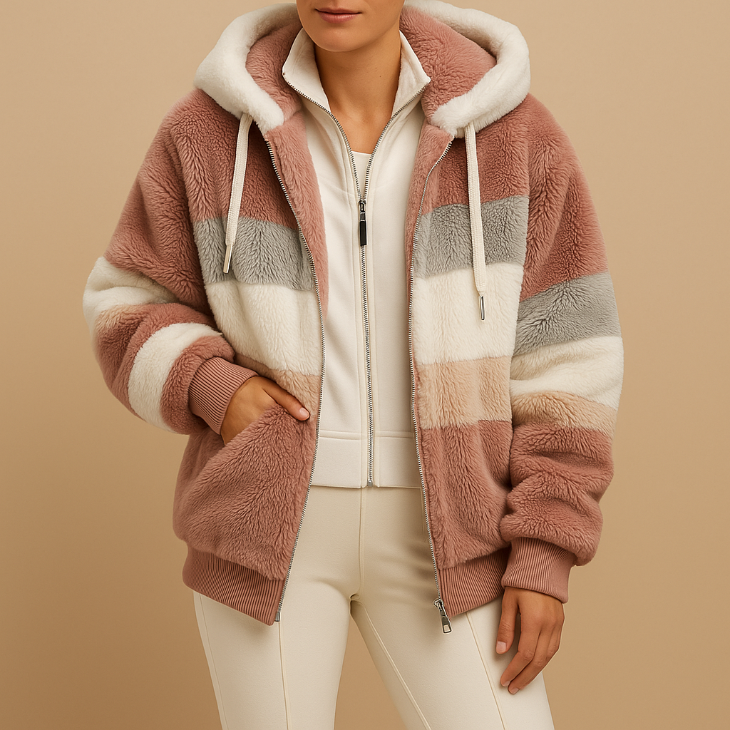 Women’s oversized vintage knit jacket with relaxed fit, soft warm texture, and side pockets, available in six retro-inspired colors.