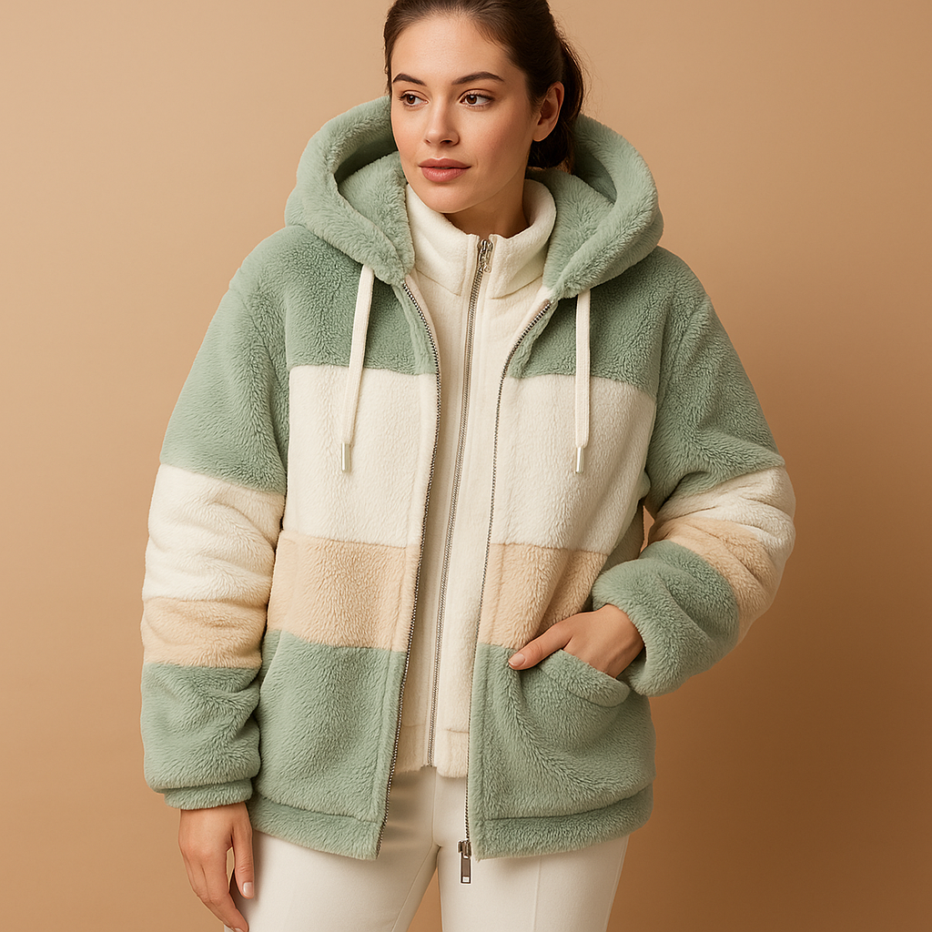 Women’s oversized vintage knit jacket with relaxed fit, soft warm texture, and side pockets, available in six retro-inspired colors.