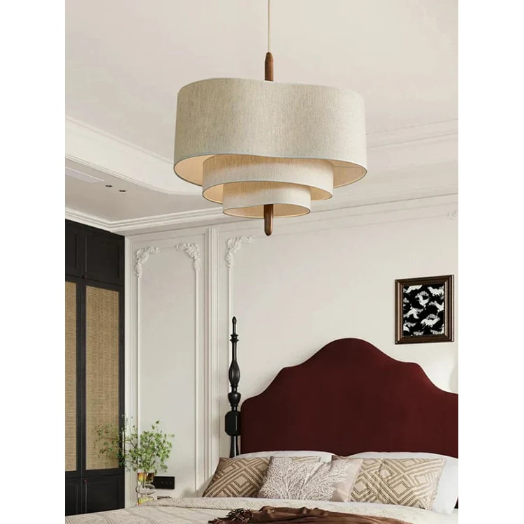 Pendant Light with Fabric Shade and Wood Accents for Living Room Kitchen Dining - Image 1