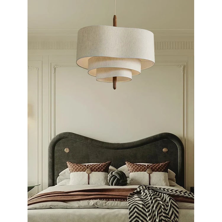 Pendant Light with Fabric Shade and Wood Accents for Living Room Kitchen Dining - Image 2