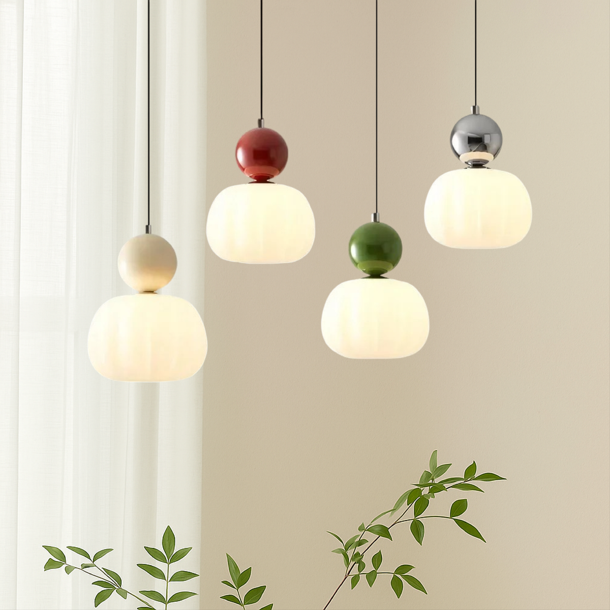 Pendant Light with Translucent Shade and Spherical Accent for Living Room - Image 1