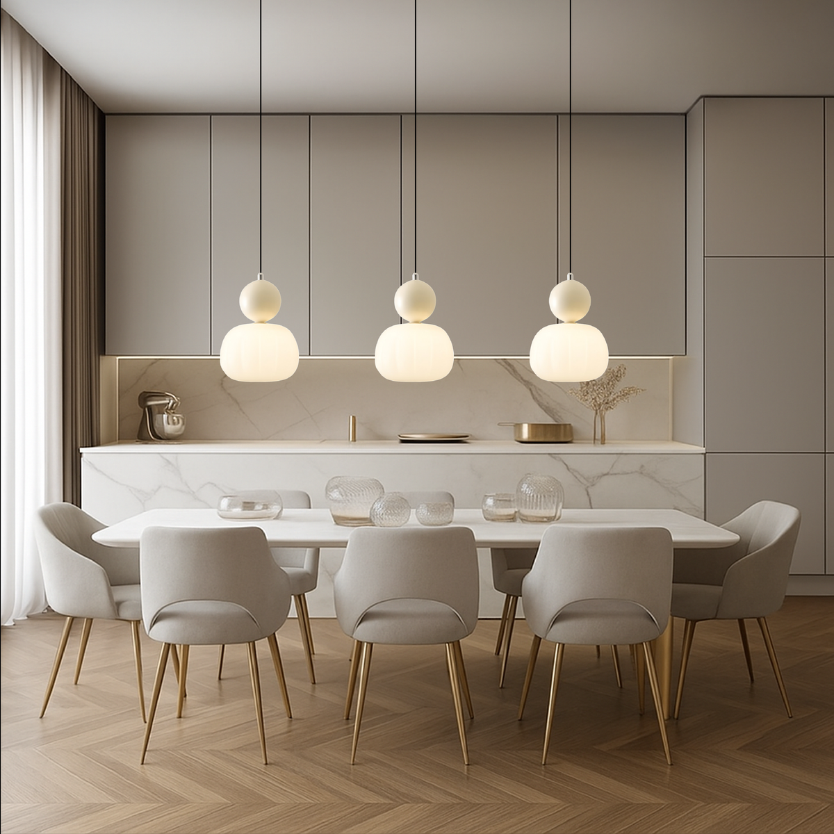 Pendant Light with Translucent Shade and Spherical Accent for Living Room - Image 4