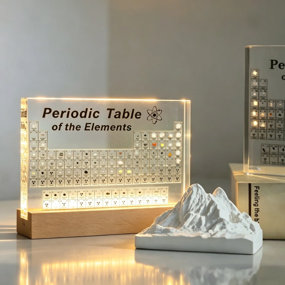 Periodic Table with Real Elements Acrylic LED Display Educational Tabletop Décor - Image 1