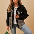Women’s plaid denim-look jacket with relaxed fit, long sleeves, and soft fabric, perfect for casual layering or semi-formal outfits.