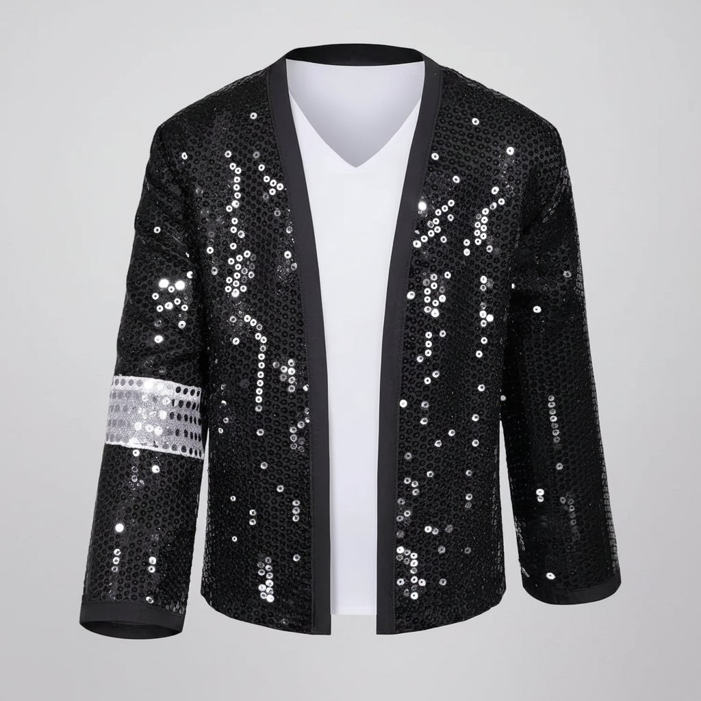 Pop Star Costume Outfit with Sequined Jacket Fedora Gloves and Wig - Image 3