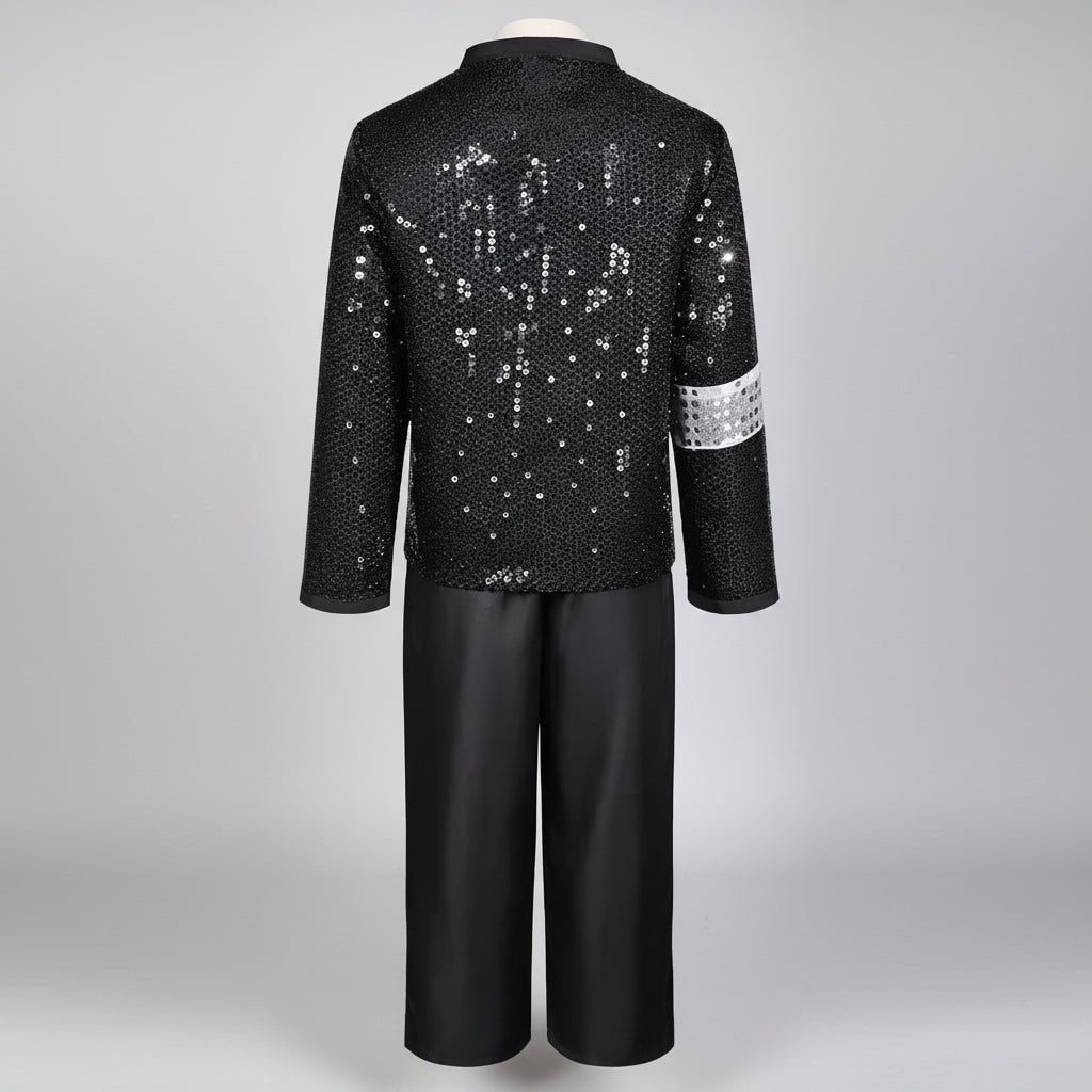 Pop Star Costume Outfit with Sequined Jacket Fedora Gloves and Wig - Image 5