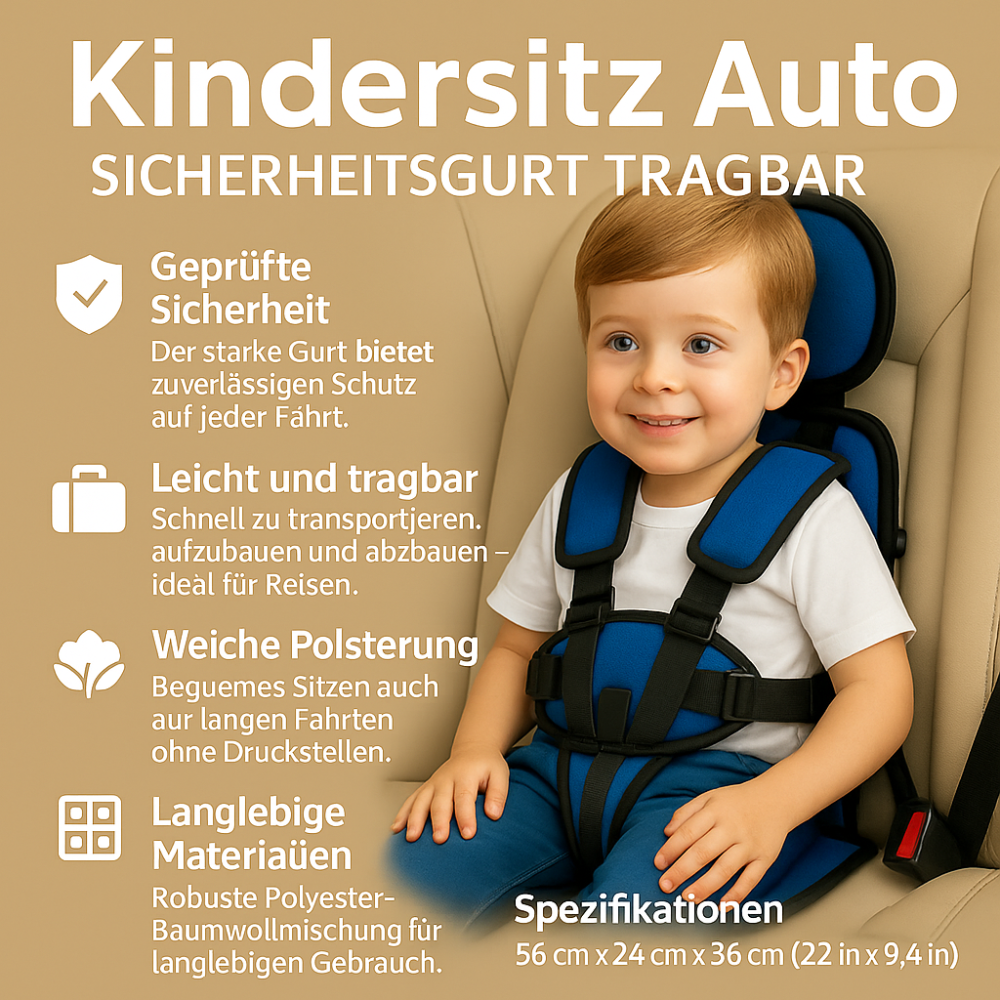 Portable Car Seat with 5-Point Harness and Adjustable Straps for Kids' Travel - Image 3