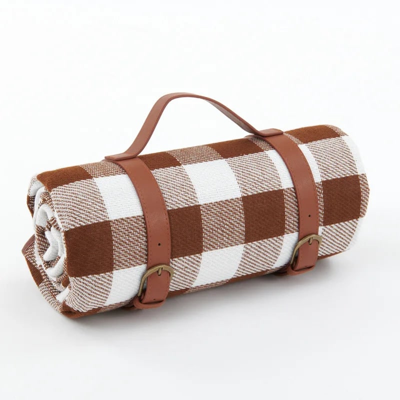Portable Picnic Blanket with Faux Leather Carrying Strap and Waterproof Backing - Image 10
