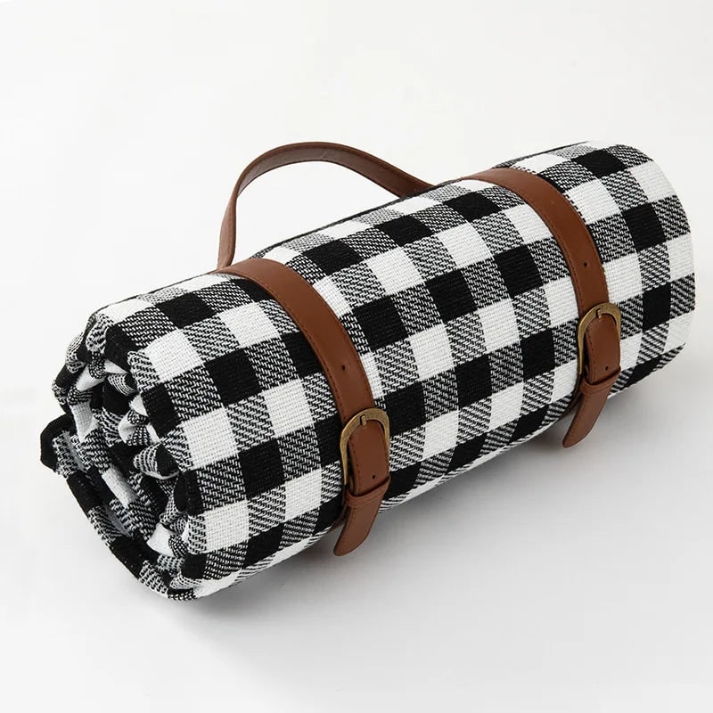 Portable Picnic Blanket with Faux Leather Carrying Strap and Waterproof Backing - Image 11