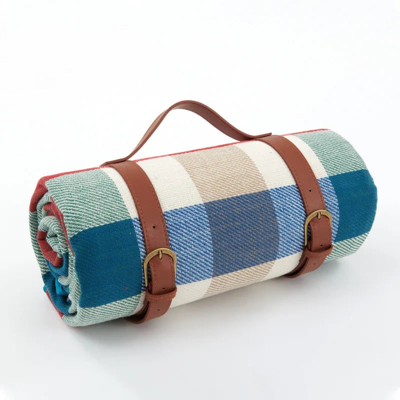 Portable Picnic Blanket with Faux Leather Carrying Strap and Waterproof Backing - Image 13