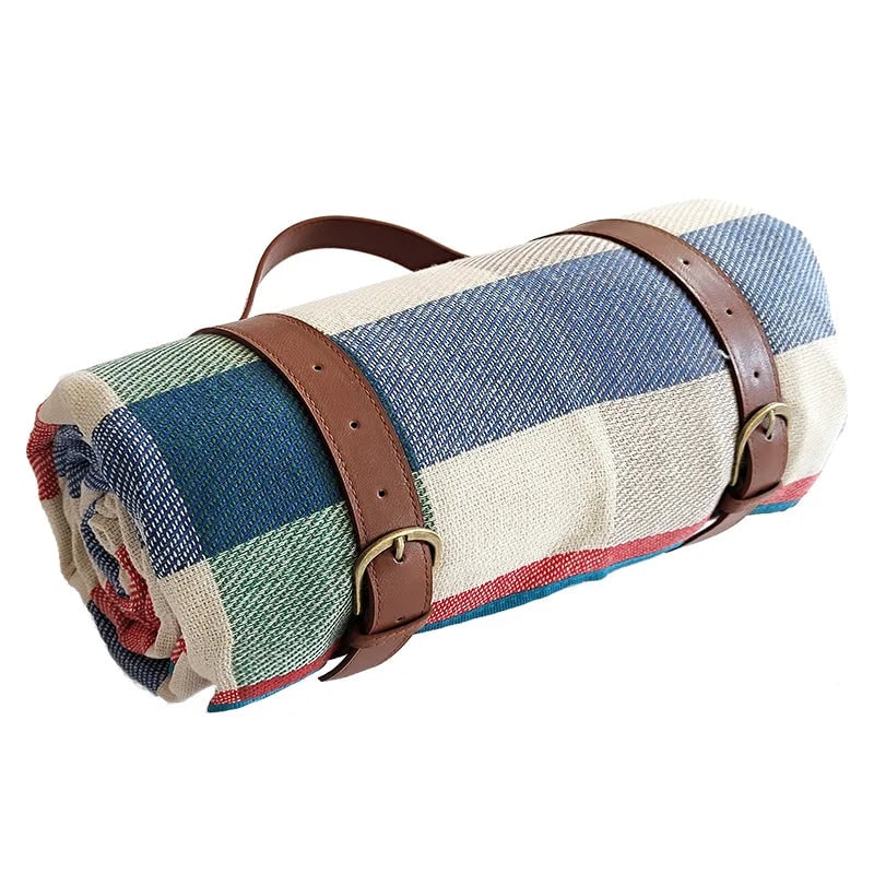 Portable Picnic Blanket with Faux Leather Carrying Strap and Waterproof Backing - Image 14