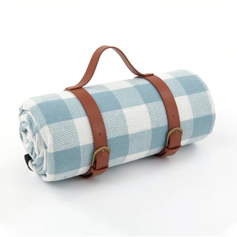 Portable Picnic Blanket with Faux Leather Carrying Strap and Waterproof Backing - Image 2