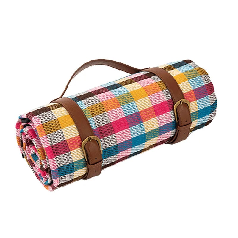 Portable Picnic Blanket with Faux Leather Carrying Strap and Waterproof Backing - Image 3