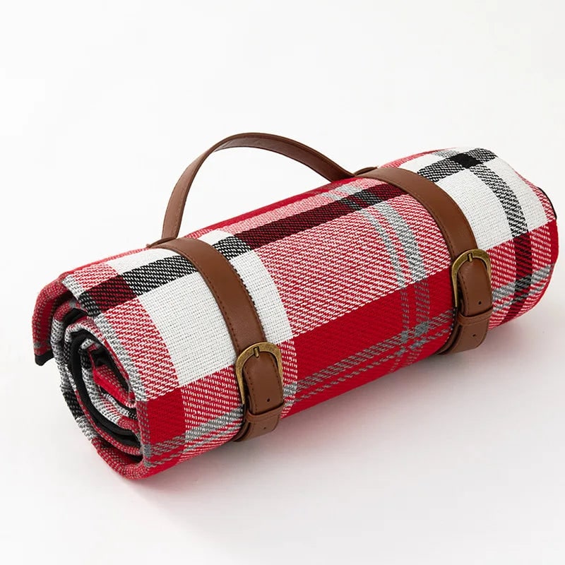 Portable Picnic Blanket with Faux Leather Carrying Strap and Waterproof Backing - Image 4