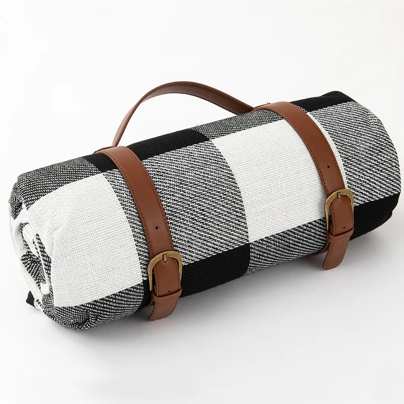 Portable Picnic Blanket with Faux Leather Carrying Strap and Waterproof Backing - Image 5