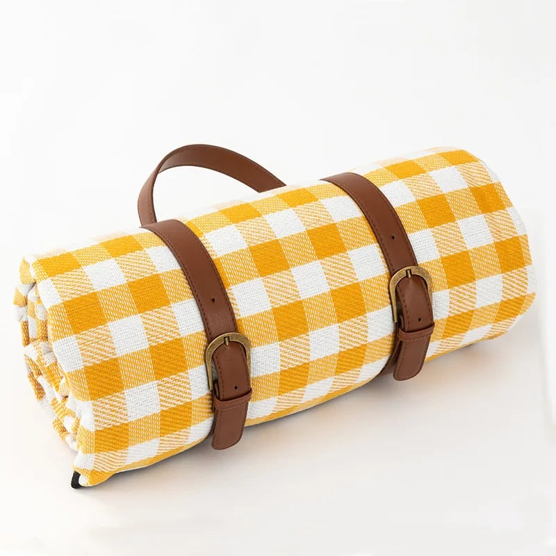 Portable Picnic Blanket with Faux Leather Carrying Strap and Waterproof Backing - Image 7