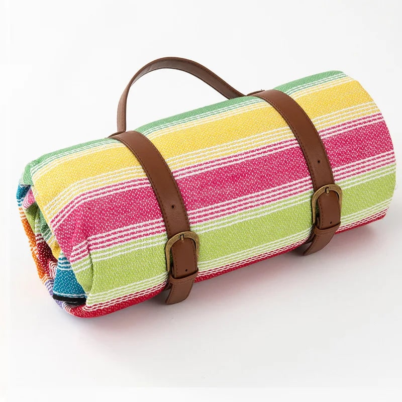 Portable Picnic Blanket with Faux Leather Carrying Strap and Waterproof Backing - Image 9