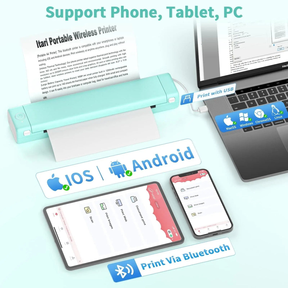 Portable Thermal Printer with Wireless Bluetooth and USB for A4 Paper - Image 5