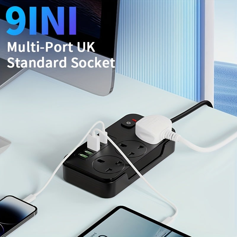 Power Strip with 3 AC Outlets 6 USB Ports and 2m Extension Cable - Image 2