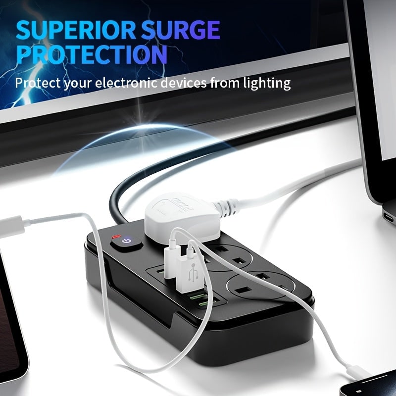 Power Strip with 3 AC Outlets 6 USB Ports and 2m Extension Cable - Image 7