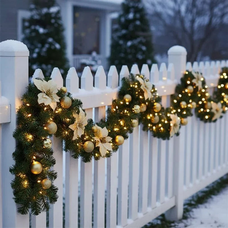 Pre-Lit Christmas Garland with Lights Warm White LED Ornaments and Artificial Pine for Mantle - Image 12