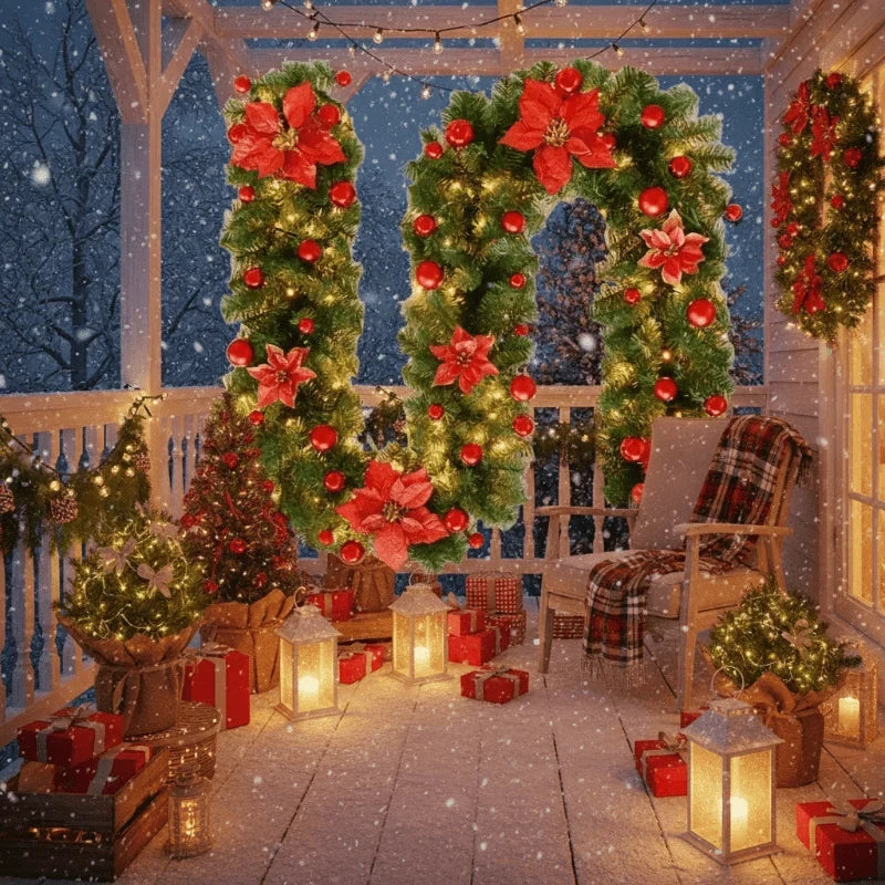 Pre-Lit Christmas Garland with Lights Warm White LED Ornaments and Artificial Pine for Mantle - Image 3