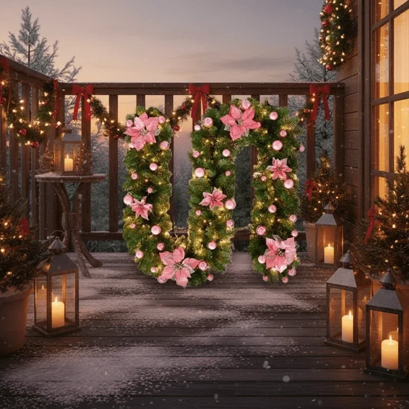 Pre-Lit Christmas Garland with Lights Warm White LED Ornaments and Artificial Pine for Mantle - Image 6