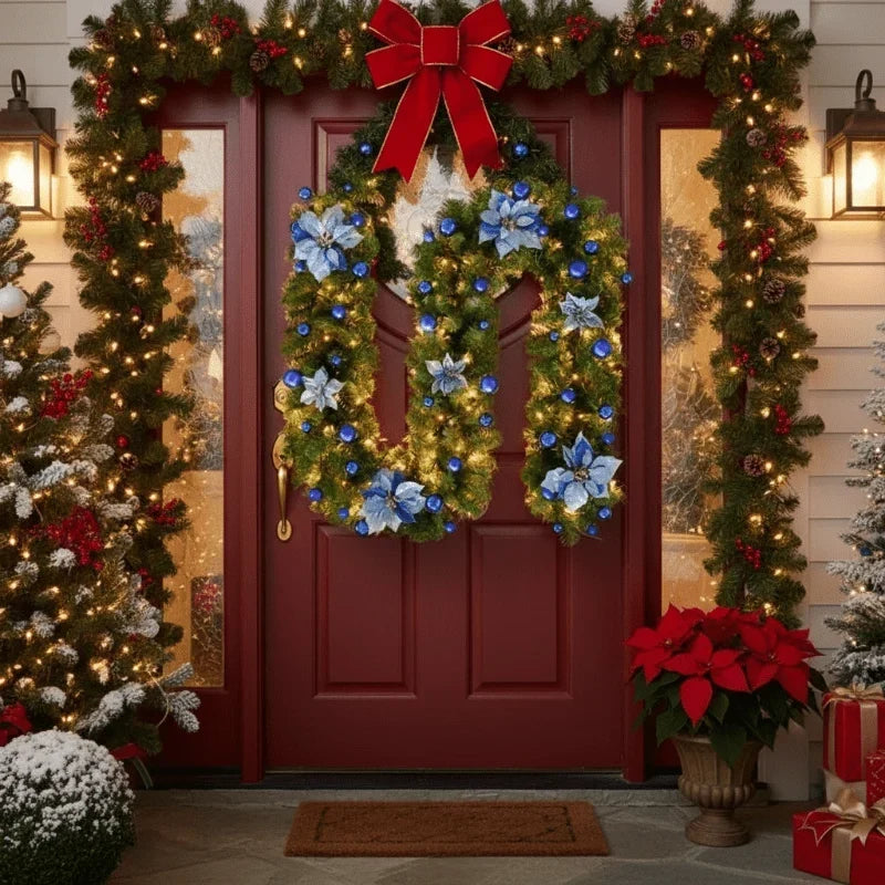 Pre-Lit Christmas Garland with Lights Warm White LED Ornaments and Artificial Pine for Mantle - Image 7
