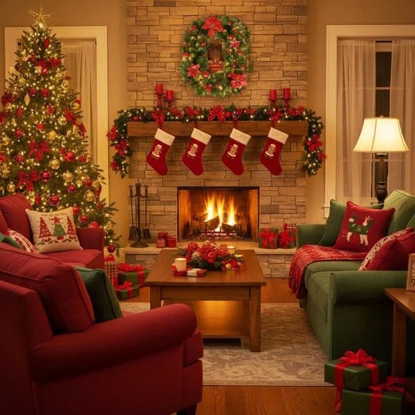 Pre-Lit Christmas Garland with Lights Warm White LED Ornaments and Artificial Pine for Mantle - Image 9