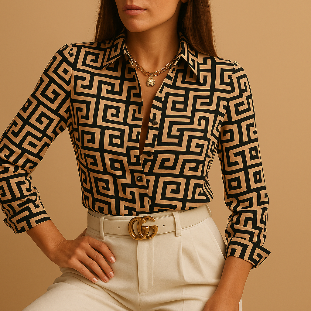 Women’s lightweight blouse with bold print and flattering fit, perfect for casual looks, work outfits and evening styling.